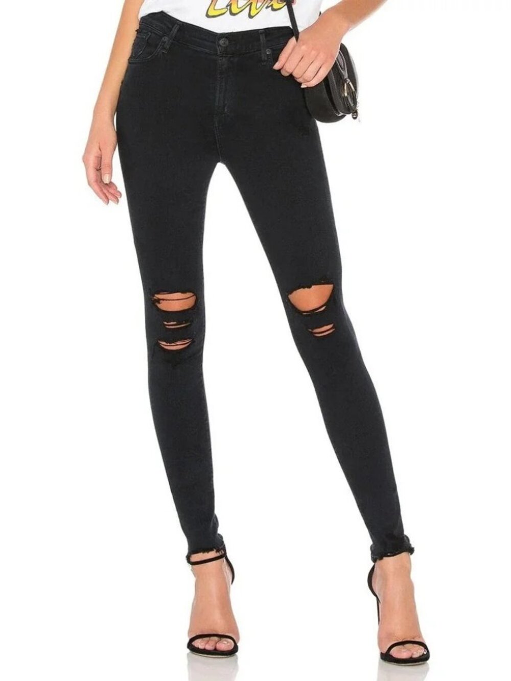 Agolde Sophie Distressed Skinny Jeans Ruthless Washed Black